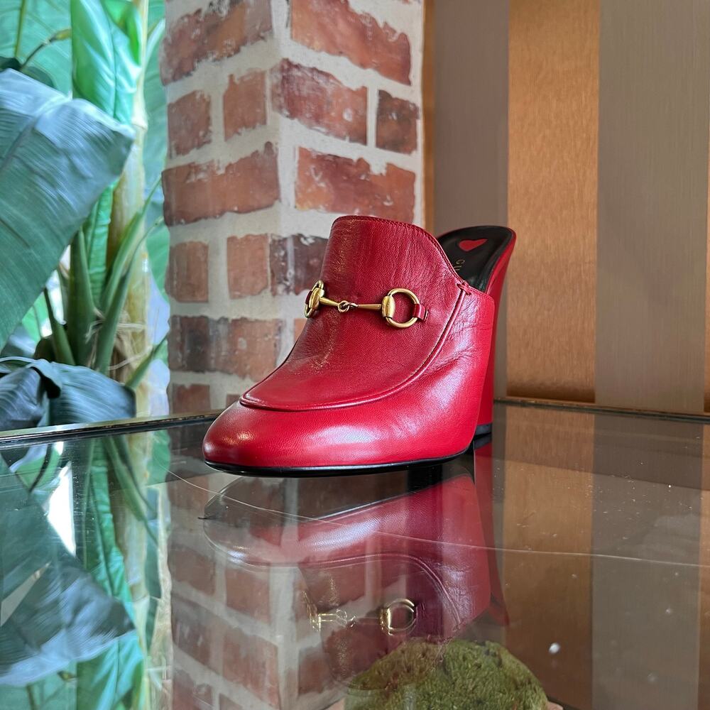 GUCCI Red Leather Horsebit Princetown Heeled Mules SZ 41 (US 11) - Picture 3 of 10